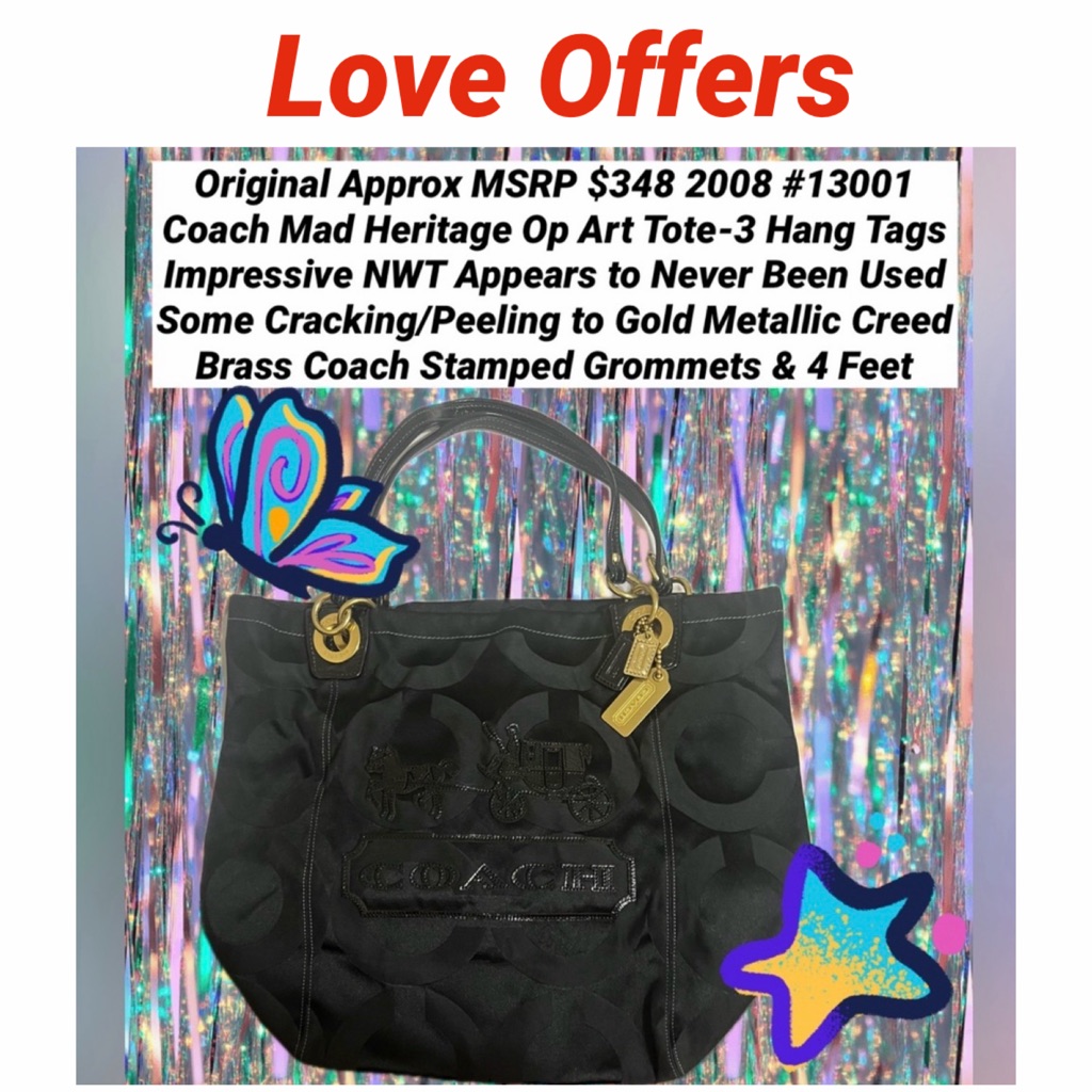 Coach Mad Heritage Op Art Bk Tote 13001 Nwt Some Cracking/Peeling To Gold Creed